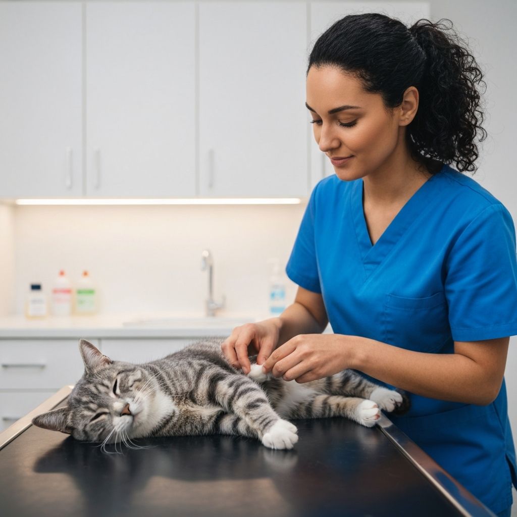 Tierarzt untersucht eine Katze beim Gesundheitscheck